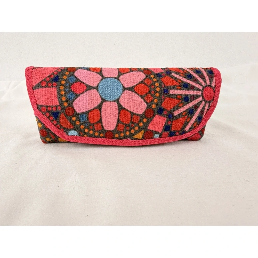Boho Embroidered Eyeglasses Case Colorful Mosaic Stitch Fabric Glasses Pouch Y2K